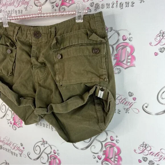 One Teaspoon shorts cargo style pockets buttons Olive Green Women Shorts - Picture 3 of 12